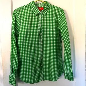 Joe Fresh Gingham Button Down Shirt  Long Sleeves Pocket Green White szS Cotton